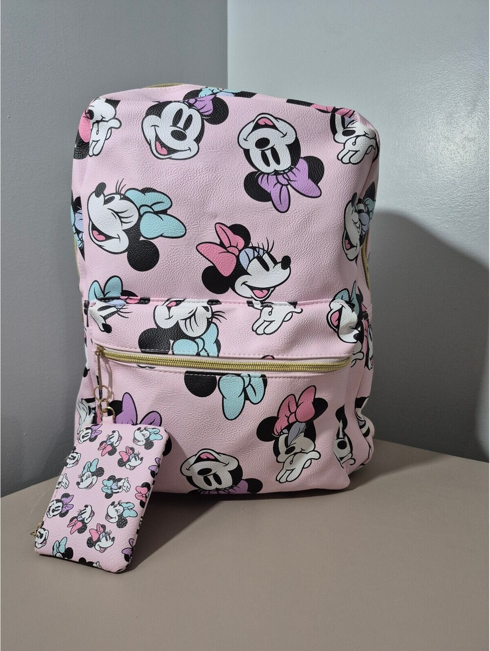 Disney Minnie Mouse Pink Backpack NWT Matching Zip Coin Purse Fast Forward